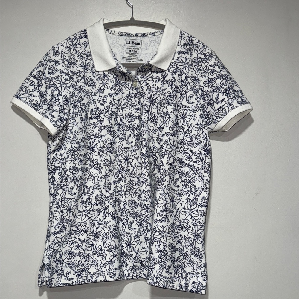 L.L. Bean Women’s Navy and White Floral Polo